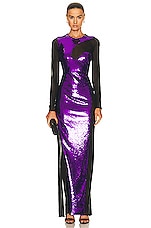 TOM FORD Sequins Long Sleeve Evening Dress in Amethyst, view 1, click to view large image.