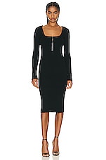TOM FORD Square Neck Zip Dress in Black, view 1, click to view large image.