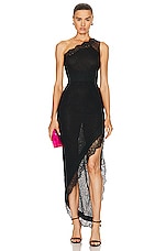 TOM FORD Intertwining Rose Chantilly One Shoulder Evening Dress in Black, view 1, click to view large image.