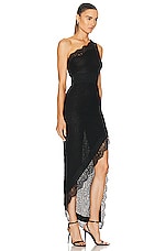 TOM FORD Intertwining Rose Chantilly One Shoulder Evening Dress in Black, view 2, click to view large image.
