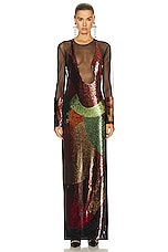 TOM FORD Sequins Anatomical Long Sleeve Evening Dress in Black & Multi, view 1, click to view large image.