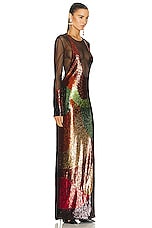 TOM FORD Sequins Anatomical Long Sleeve Evening Dress in Black & Multi, view 2, click to view large image.