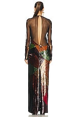 TOM FORD Sequins Anatomical Long Sleeve Evening Dress in Black & Multi, view 3, click to view large image.