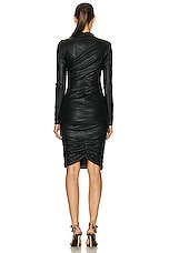 TOM FORD Faux Leather Long Sleeve Ruched Dress in Black, view 4, click to view large image.