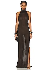 TOM FORD Jersey Halterneck Dress in Chocolate Brown, view 1, click to view large image.