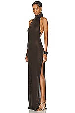 TOM FORD Jersey Halterneck Dress in Chocolate Brown, view 3, click to view large image.