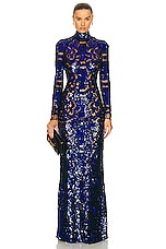 TOM FORD Snake Sequins Long Sleeve Evening Dress in Cobalt Blue, view 1, click to view large image.