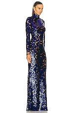 TOM FORD Snake Sequins Long Sleeve Evening Dress in Cobalt Blue, view 2, click to view large image.