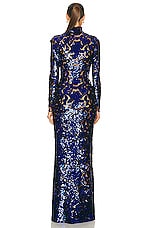 TOM FORD Snake Sequins Long Sleeve Evening Dress in Cobalt Blue, view 3, click to view large image.