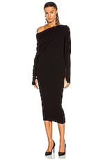 TOM FORD Cashmere Ribbed Off the Shoulder Midi Dress in Black, view 1, click to view large image.