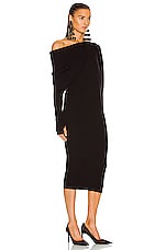 TOM FORD Cashmere Ribbed Off the Shoulder Midi Dress in Black, view 2, click to view large image.