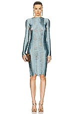 TOM FORD Fringe Artwork Cocktail Dress in Stone Blue, view 1, click to view large image.