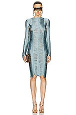 TOM FORD Fringe Artwork Cocktail Dress in Stone Blue, view 4, click to view large image.