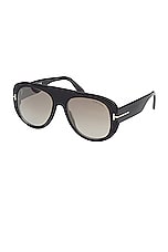 TOM FORD Cecil Sunglasses in Shiny Black & Brown, view 2, click to view large image.