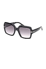 TOM FORD Kaya Sunglasses in Shiny Black & Gradient Smoke, view 2, click to view large image.