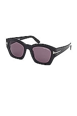 TOM FORD Guilliana Sunglasses in Shiny Black & Smoke, view 2, click to view large image.