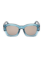 TOM FORD Guilliana Sunglasses in Shiny Transparent Aqua & Roviex, view 1, click to view large image.