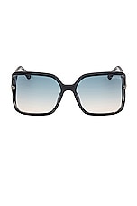 TOM FORD Solange-02 Sunglasses in Shiny Black & Gradient Turquoise, view 1, click to view large image.