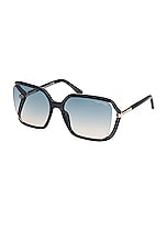 TOM FORD Solange-02 Sunglasses in Shiny Black & Gradient Turquoise, view 2, click to view large image.
