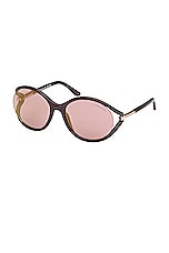 TOM FORD Melody Sunglasses in Shiny Brown & Gradient Violet, view 2, click to view large image.