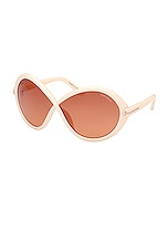 TOM FORD Jada Sunglasses in Shiny Ivory & Gradient Burgundy, view 2, click to view large image.