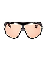 TOM FORD Rellen Sunglasses in Shiny Black & Terracotta, view 1, click to view large image.