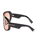 TOM FORD Rellen Sunglasses in Shiny Black & Terracotta, view 3, click to view large image.