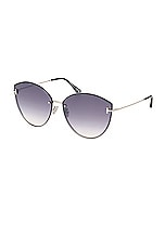 TOM FORD Evangeline Sunglasses in Shiny Palladium & Black, view 2, click to view large image.