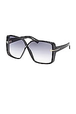 TOM FORD Yvonne Sunglasses in Shiny Black, view 2, click to view large image.