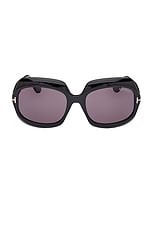 TOM FORD Ren Sunglasses in Shiny Black & Smoke, view 1, click to view large image.