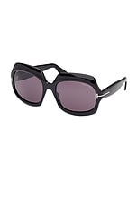 TOM FORD Ren Sunglasses in Shiny Black & Smoke, view 2, click to view large image.