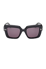 TOM FORD Esme Sunglasses in Shiny Black & Smoke, view 1, click to view large image.