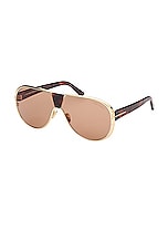 TOM FORD Vincenzo Sunglasses in Shiny Deep Gold & Brown, view 2, click to view large image.
