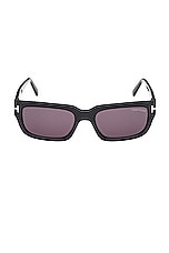 TOM FORD Ezra Sunglasses in Shiny Black & Smoke, view 1, click to view large image.