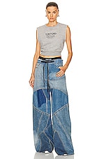 TOM FORD Vintage Patchwork Wide Leg in Combo Blue Shades, view 4, click to view large image.