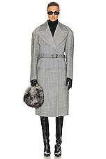 TOM FORD Prince Of Wales Belted Coat in Black & Chalk, view 1, click to view large image.