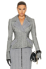 TOM FORD Prince Of Wales Wrap Peplum Jacket in Black & Chalk, view 1, click to view large image.
