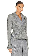 TOM FORD Prince Of Wales Wrap Peplum Jacket in Black & Chalk, view 2, click to view large image.