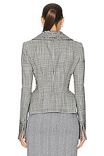 TOM FORD Prince Of Wales Wrap Peplum Jacket in Black & Chalk, view 3, click to view large image.
