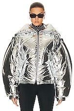 TOM FORD Laminated Down Fitted Jacket in Silver, view 1, click to view large image.