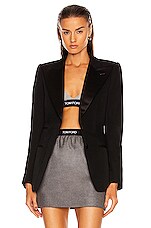 TOM FORD Single Breasted Tuxedo Blazer in Black, view 1, click to view large image.