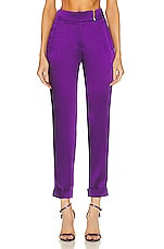 TOM FORD Satin Slim Tailored Pant in Purple Dalhia, view 1, click to view large image.