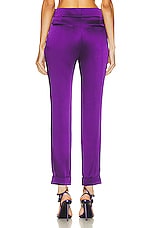 TOM FORD Satin Slim Tailored Pant in Purple Dalhia, view 3, click to view large image.