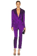 TOM FORD Satin Slim Tailored Pant in Purple Dalhia, view 4, click to view large image.