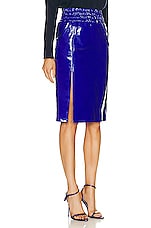 TOM FORD Textured Leather Midi Skirt in Ocean, view 2, click to view large image.