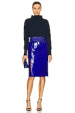 TOM FORD Textured Leather Midi Skirt in Ocean, view 4, click to view large image.
