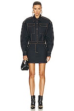 TOM FORD Lightweight Denim Belted Mini Skirt in Dark Indigo, view 5, click to view large image.