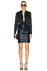 TOM FORD Glossy Croco Embossed Goat Leather Skirt in Deep Blue, view 4, click to view large image.