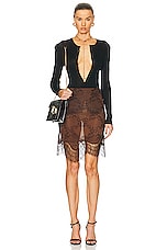 TOM FORD Ramage Tattoo Lace Skirt in Coconut Brown & Black, view 4, click to view large image.