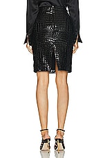 TOM FORD Glossy Croco Leather Skirt in Black, view 3, click to view large image.